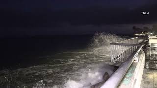 High Tide Reaches Ventura Promenade
Date: 6/15/2026
Time: 8:40pm-9:10pm
Location: Ventura Promenade north of Ventura Pier (near Paseo De Playa)
Notes:
According to the National Weather Service, a threat of Coastal flooding is present for southern-facing beaches during periods of high tide in the late evenings. Additionally, “a southerly swell combined with increased tides is bringing dangerous rip currents & elevated surf from Pt. Conception southward” (NWS LA X Post). High Tide Reaches Ventura Promenade