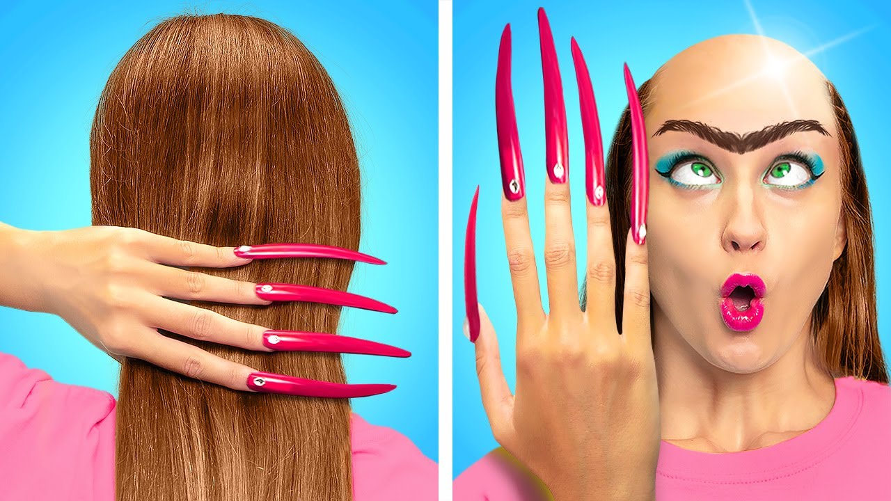 Crazy BEAUTY STRUGGLES HACKS to deal with LONG NAILS and HAIR by LaLa