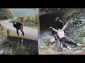 The single girl tries to run away from the thug who is chasing her