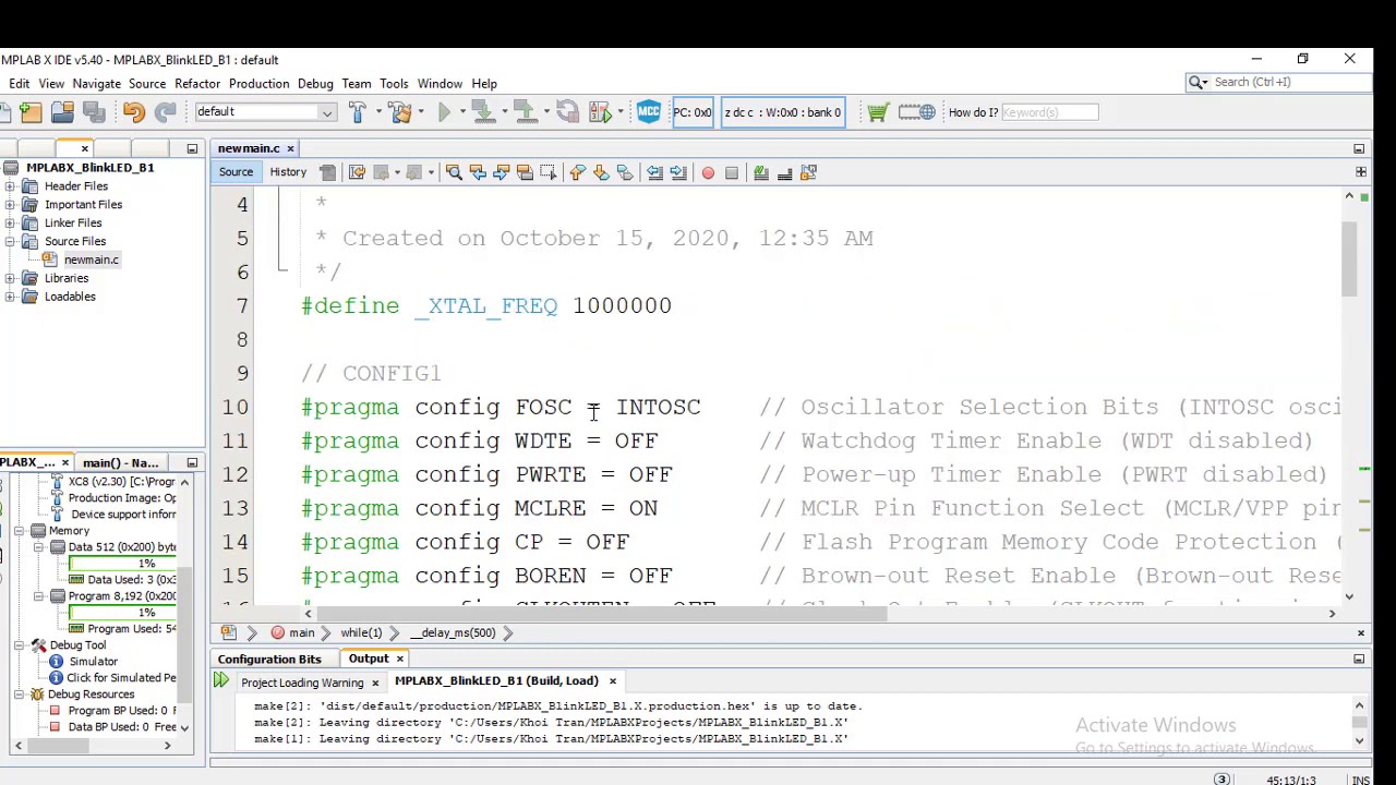 BLINK LED REGISSTER BASED USING MPLAB, XC8 AND PROTUES. YouTube