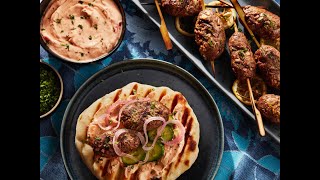 Cheesy herb flatbread with spiced lamb kebabs | KitchenAid UK