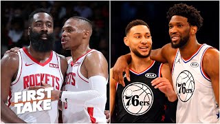 Harden & Westbrook or Embiid & Simmons: Which duo would you rather have? | First Take Net Worth