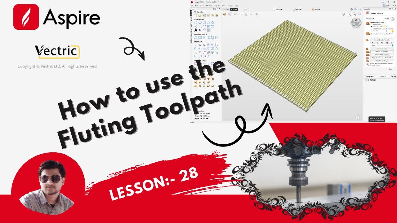 How to use the Fluting Toolpath in Aspire 12 Lesson 28 - YouTube