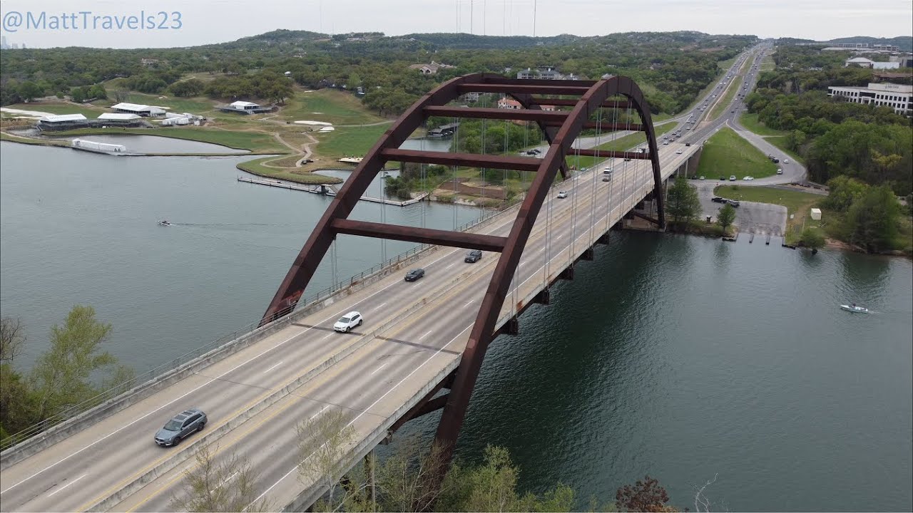 Pennybacker Bridge over Colorado River in Austin, Texas by Drone in 4K ...