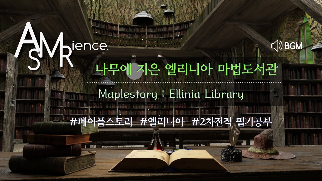 [메이플 ASMR] 엘리니아 마법도서관에서 시험 공부하기 Ellinia Library (공부, ASMR, 백색소음, 도서관 ...