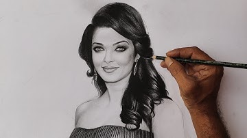 Aishwarya Rai Pencil Drawing and Shading Video for Beginners | Live Art Chennai