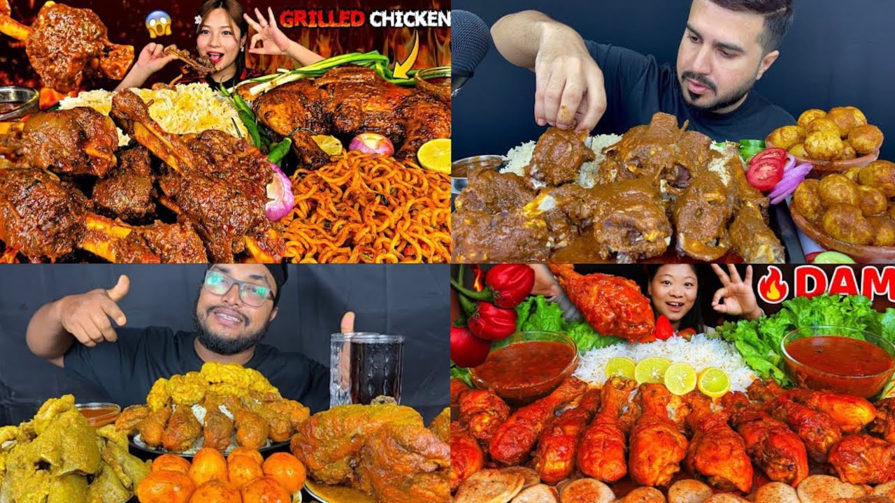 ASMR; EATING SPICY MUTTON CURRY, CHICKEN CURRY🔥 EGG CURRY/ BASMATI RICE