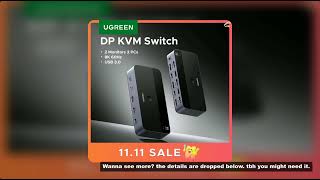 UGREEN DP KVM Switch 2 Monitors 2 PCs 8K 60Hz USB 3.0 Sharing Keyboard Mouse Monitor with HDR 3D for