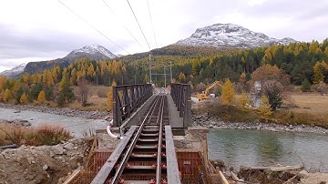 ★ 4K 🇨🇭 Samedan - Pontresina cab ride cargo delivery [19.10.2021] RhB Ge 6/6 Führerstandsmitfahrt