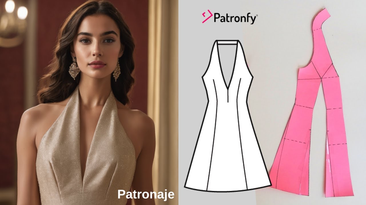 316.-Vestido de escote halter, entallado en la cintura y amplio en el largo.