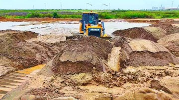 Best Operating Sand Filling for Foundation | Skilled Bulldozer Pushing Sand & Dump Trucks