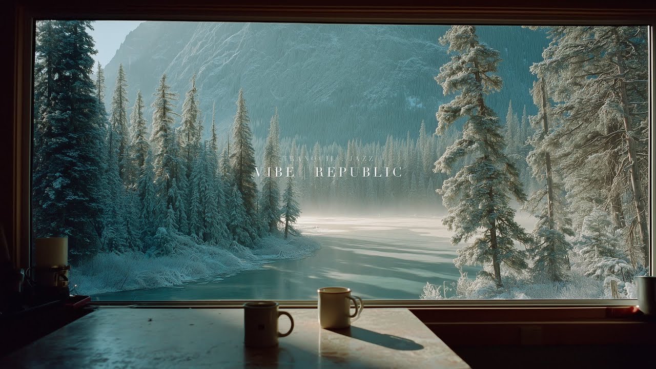 frozen lake, two mugs — tranquil jazz