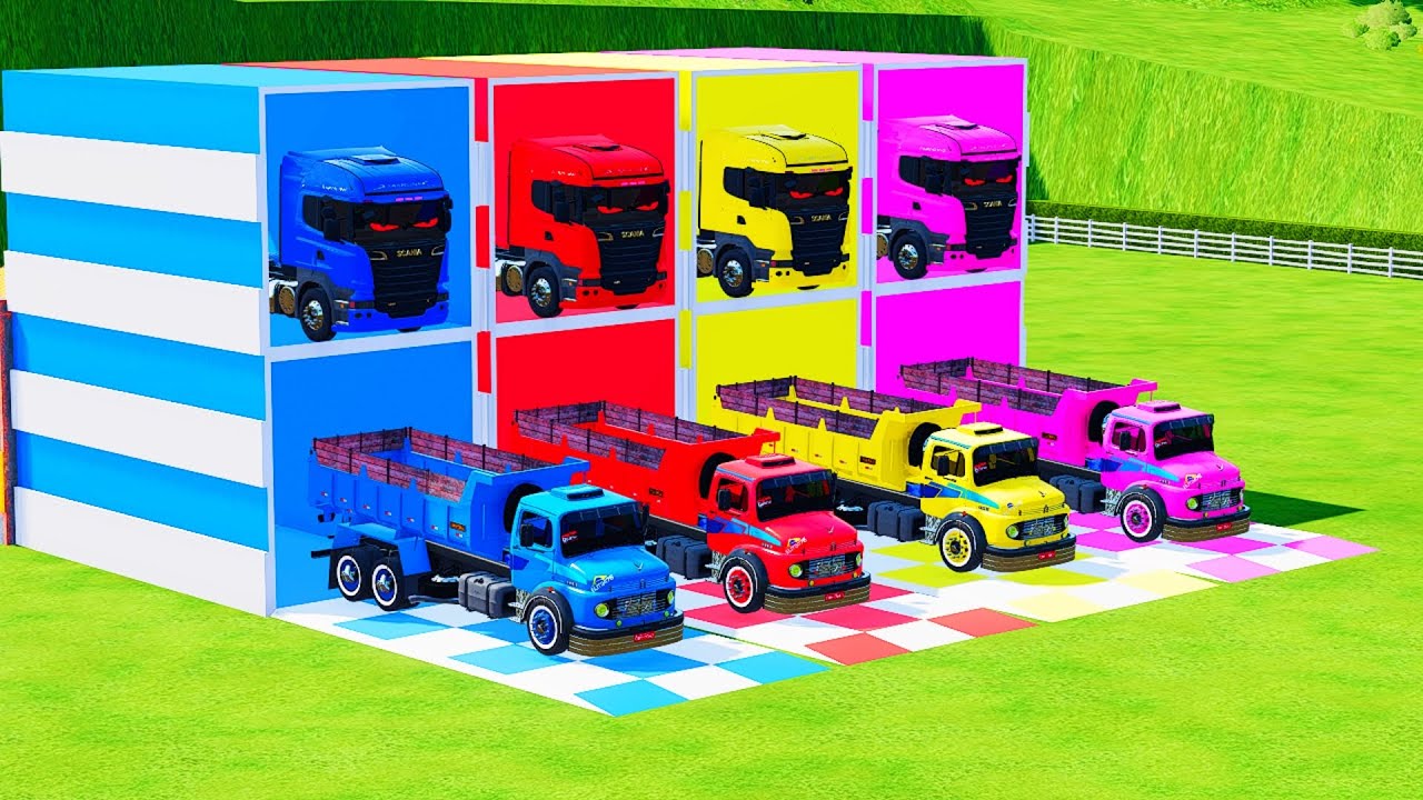 Garage with Colors - ALL MIXER TRUCK WITH DOUBLE FLATBED TRAILER TRUCK SCANIA, MAN, IVECO #15 FS22