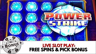 LIVE SLOT PLAY:  Power Strike Golden Scarab gives Free Spins and a Pick Bonus where we pick well!