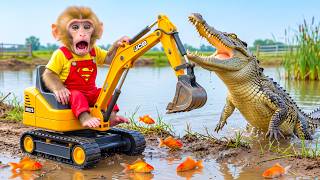 Monkey Farmer Drives JCB to Dig Canal &amp; Save Fish—Suddenly Ambushed by a Giant Crocodile in CHAOS