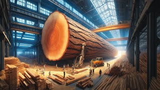 Huge wood processing factory, cutting wood 7000 years old