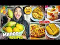 Eating mango recipes for 24 hours challenge  mango cheese cake rice  more  food challenge india