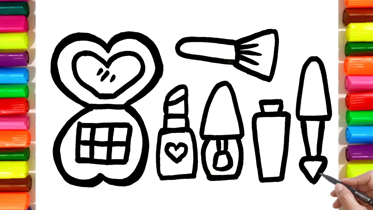 Makeup Set Drawing, Colouring and Painting for kid's, Toddlers | How to Draw Makeup Set Drawing