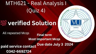 MTH621 - Real Analysis I (Quiz 4) šÆ verified Solution 2024