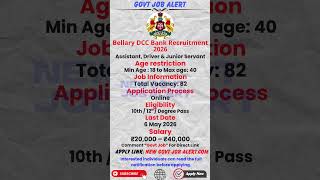 Bellary DCC Bank Recruitment 2026: Apply Online for 82 Assistant, Driver &amp; Junior Servant Posts