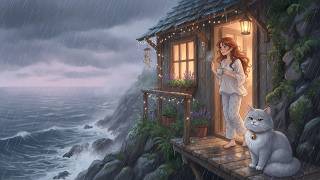 Rainy Day Cooking in a Cliffside Cottage | Cozy Ghibli ASMR Sleep | Slow Living (No Talking)