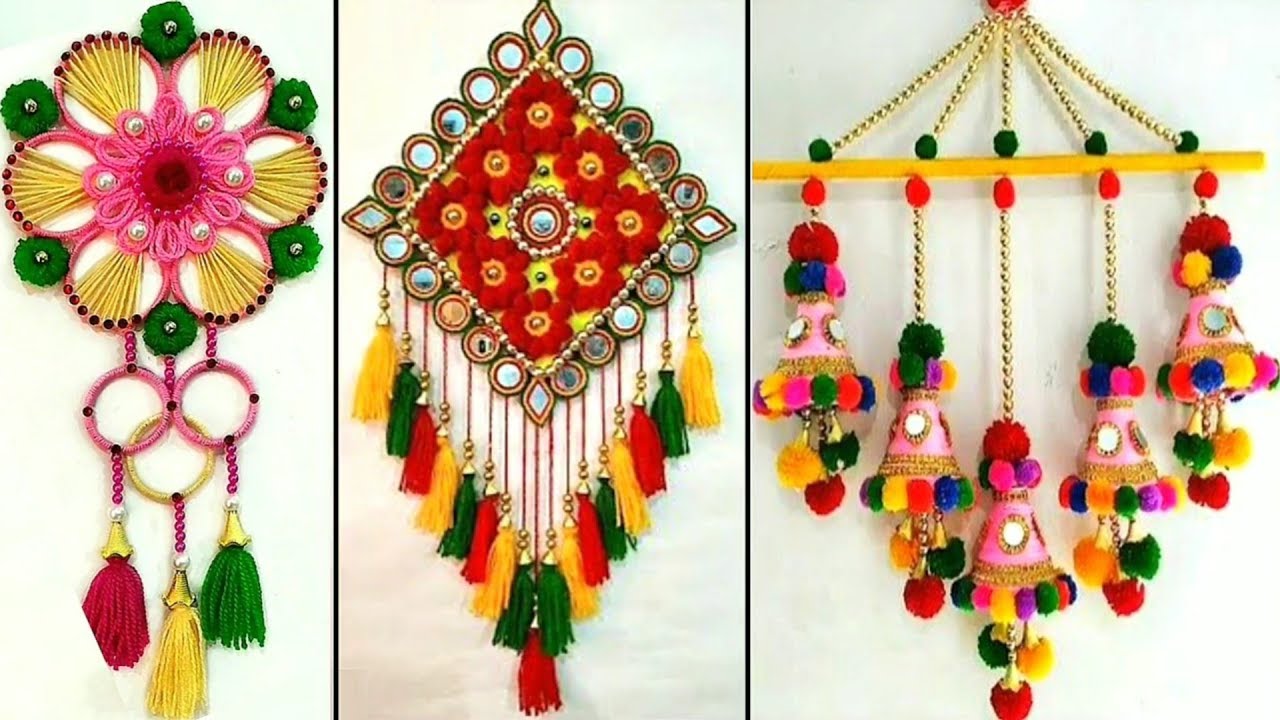 3 Beautiful Wall Hanging Out Of Waste Bangle,Plastic Bottle and Wool