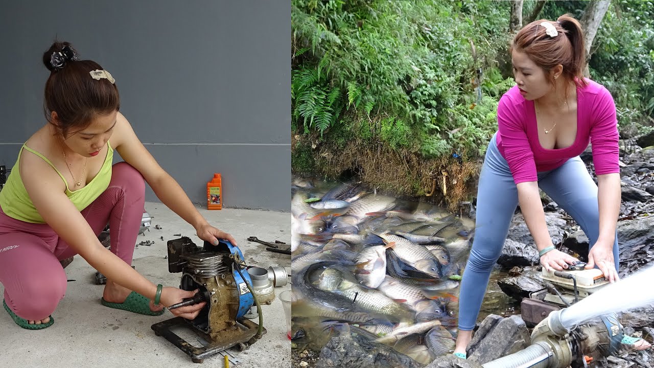 The Girl Repaired Broken Water Pump, Uses Pumping To Suck Water In The ...