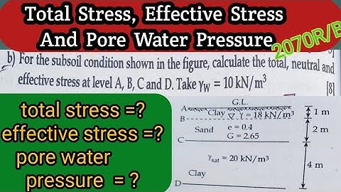 Calculate The Total Stress Effective Stress And Pore Water Pressure||Civil|| 4th semester ||