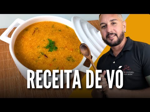 Recipe for creamy canjiquinha (a type of sweet corn porridge) with smoked Calabrese sausage.