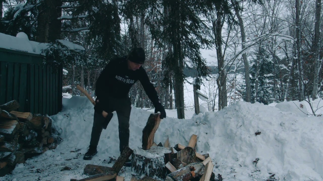 Woodchopping in Autumn and Winter. Therapeutic,  meditation. Mind focus