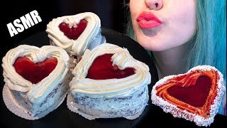 ASMR: Soft & Sticky Cherry Heart Cakes | Valentine's Day 🍰❤ ~ Relaxing Eating [No Talking|V]😻 screenshot 5