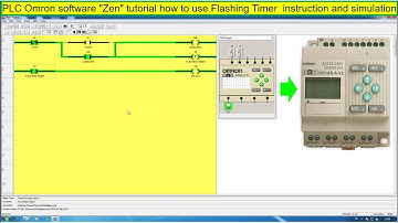 PLC Omron software "Zen" tutorial how to use flashing timer instruction and simulation program