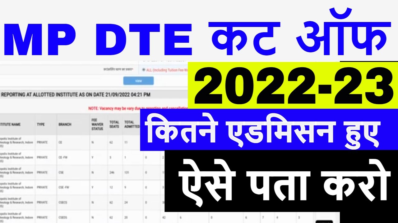mp dte cut off kaise dekhe 2022-23 कितने ए‍डमिशन हुए है
