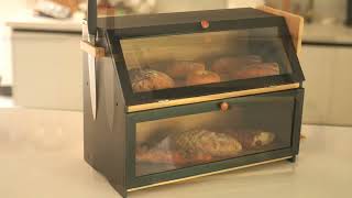 ERGODESIGN Double Layer Bamboo Bread Boxes Trapezoid Type A Black Bread Boxes with Side Slots