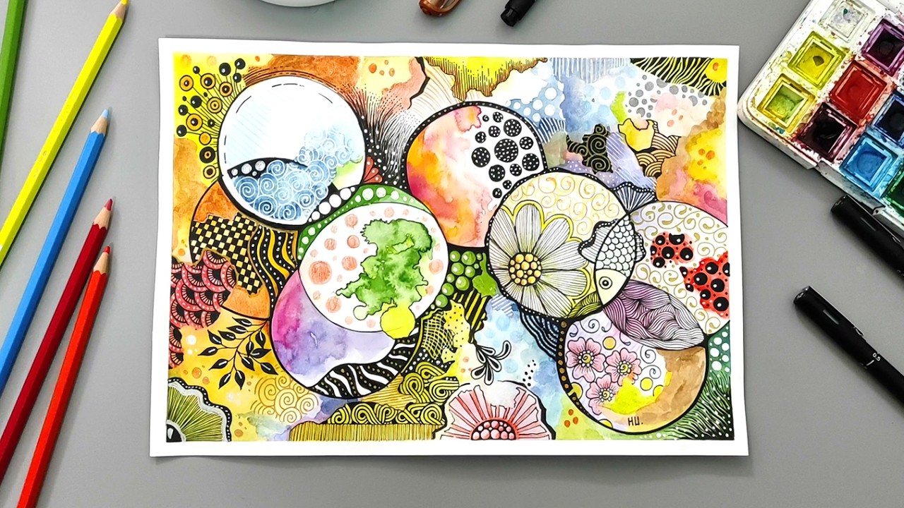 Beautiful Watercolor Zentangle Art – Relaxing & Creative Drawing