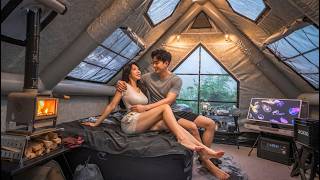 Couple Rain Camping🌧️⛺ Inflatable Luxury Tent, Off Grid BBQ &amp; Relaxing Nature