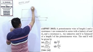A potentiometer wire of length L and a resistance r are connected in series with a battery of emf E_