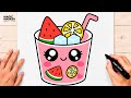 How to Draw a Cute Kawaii Watermelon Milkshake ????????✨ | Easy Cute Digital Illustration