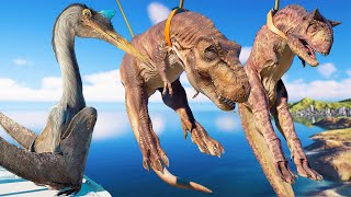 (🦖Jurassic World Evolution2🦕)T-REX VS Carnotaurus VS Quetzalcoatlus Dinosaurs Fight