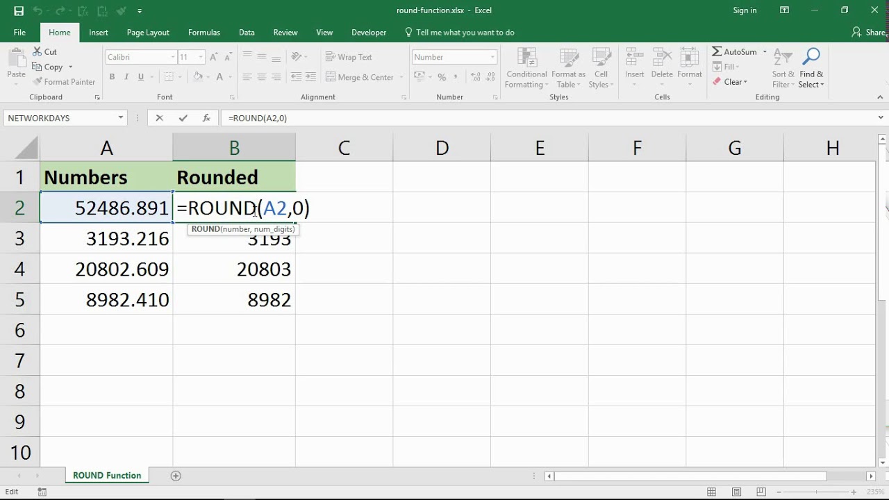 Using the Excel ROUND Function to Round Numbers in Excel ...