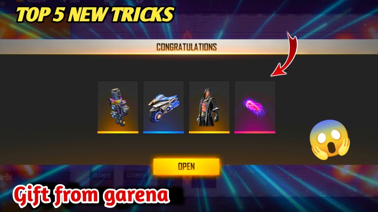 TOP 5 NEW TRICKS IN FREE FIRE / GARENA GIFT ME K.O NIGHT EVENT ALL ITEMS - GARENA FREE FIRE