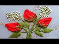 Red Rose Embroidery Design, Rose Flower Embroidery, Beaded Hand Embroidery, Cute Rose Embroidery-220