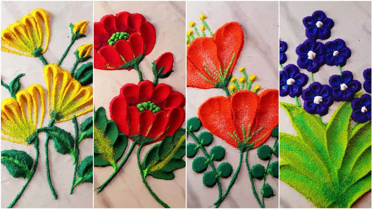 navratri colours flowers rangoli/ simple rangoli/dasara rangoli/ flowers rangoli/ rangoli