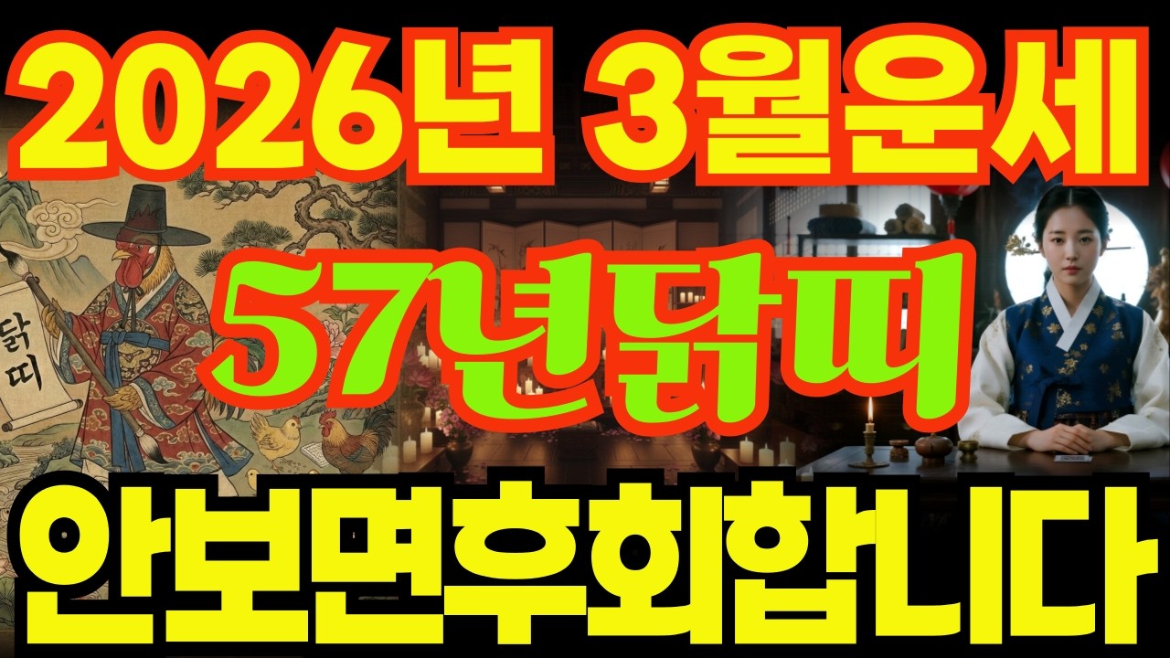 [57년닭띠운세]안보면후회합니다!!1957년정유생닭띠26년3월운세