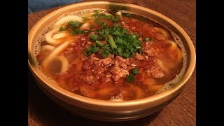 「ピリ辛挽肉うどん」作り方