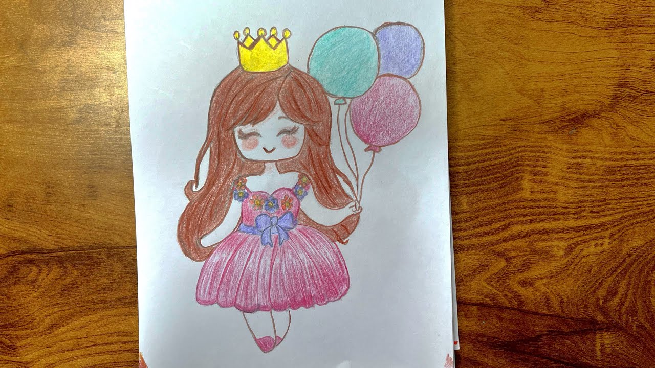 How to draw a Princess 👸 with balloons 🎈 || easy drawing for kids