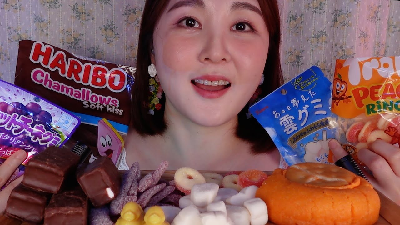 🍡소다맛 마시멜로, 초코 마시멜로, 황치즈 쿠키, 포도 시큼 젤리 이팅 수다 ASMR (Sub✔)