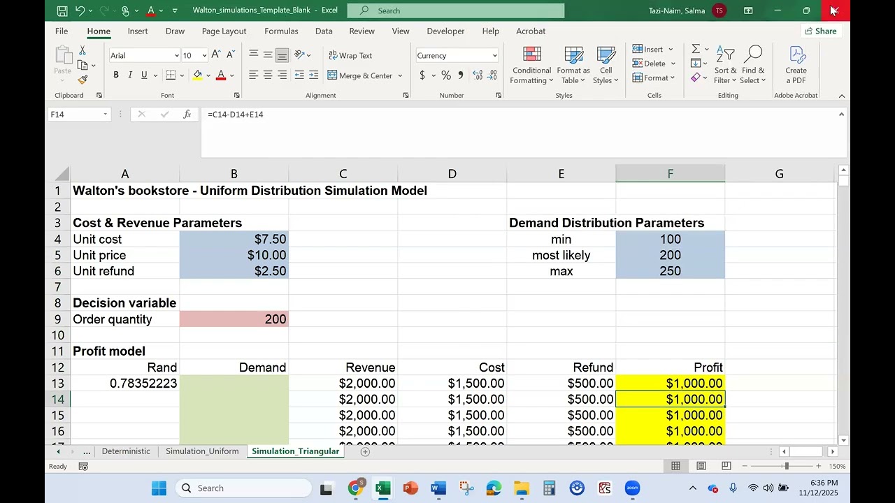 How to do Simulation in Excel with a TRIANGULAR Distribution