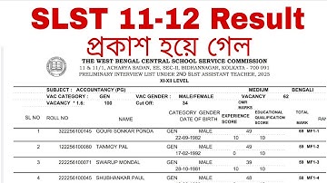 WBSLST 11-12 Result Published | WBSSC SLST 2025 Interview List | SLST Interview Panel Cut Off