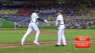 PHI@MIA: Yelich belts a solo home run to center field